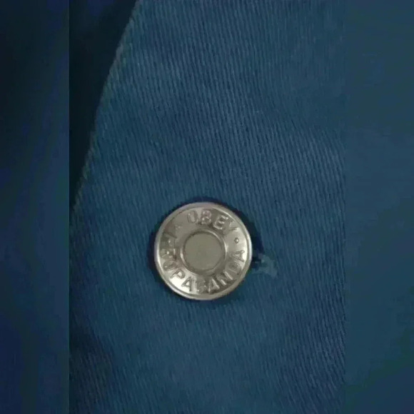 FW20 OBEY Aqua Deep Blue Boxy Fit Cotton Twill Jean Wilson  Denim Jacket Medium - Picture 6 of 10